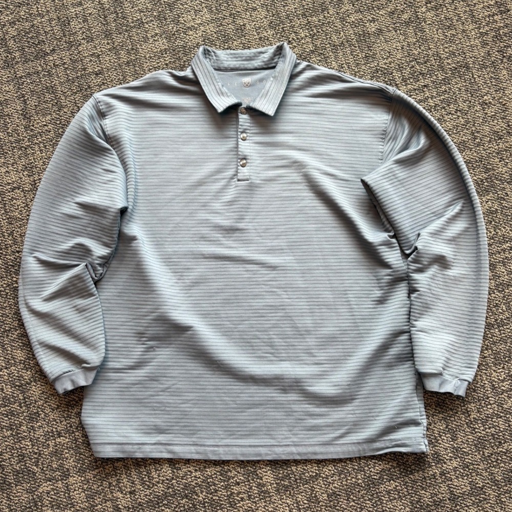 Nike Golf Mens XXL Long Sleeve Polo Shirt Light Blue Striped Performance Top